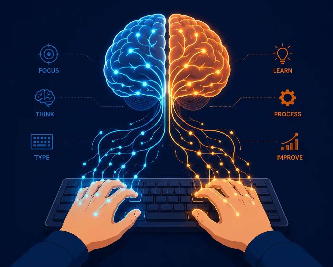 Illustration showing brain and finger coordination while typing