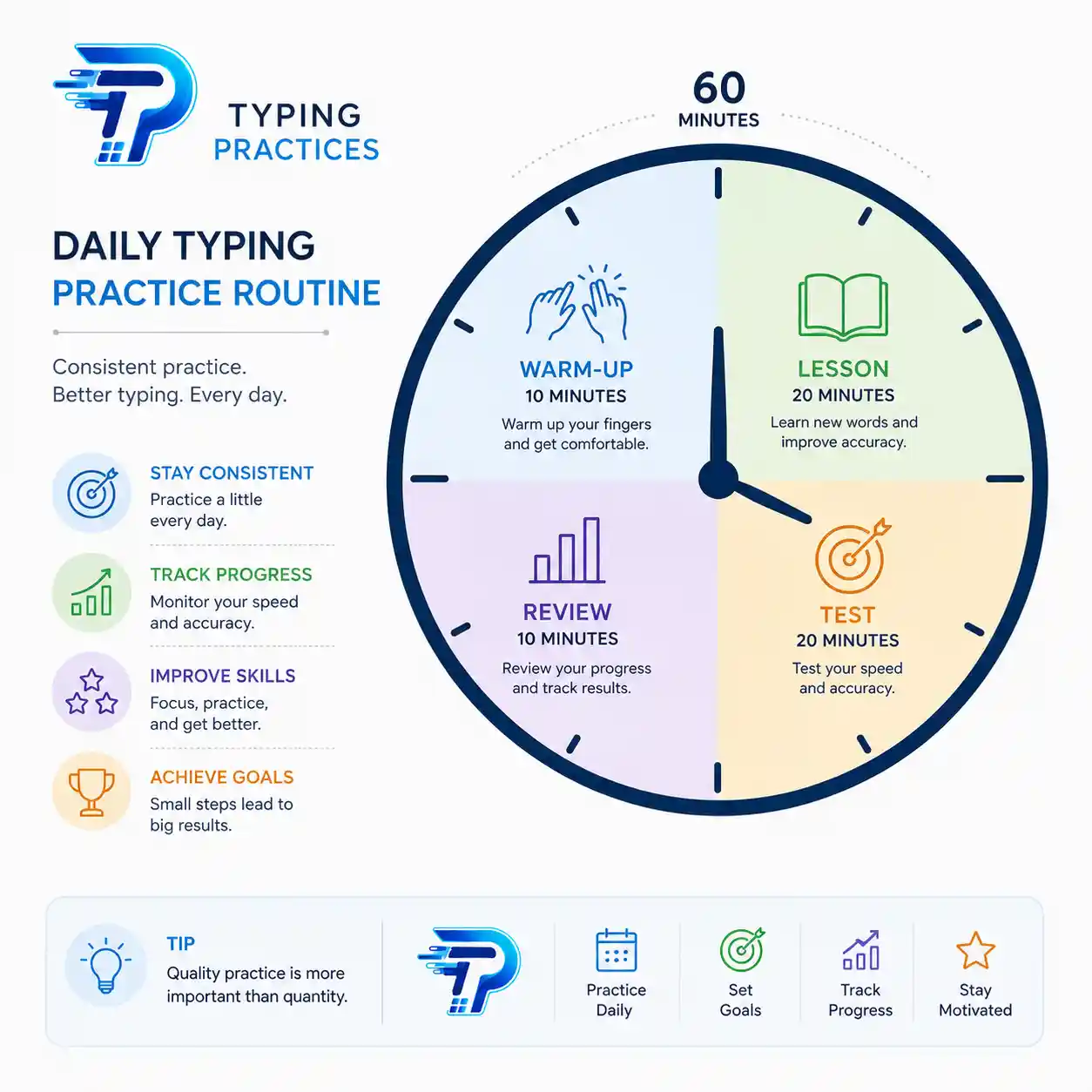 Daily typing practice routine infographic