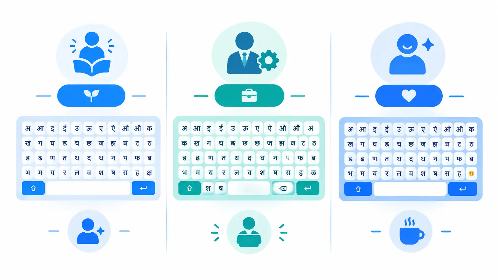 Comparison of Inscript, Remington and phonetic Hindi keyboard layouts