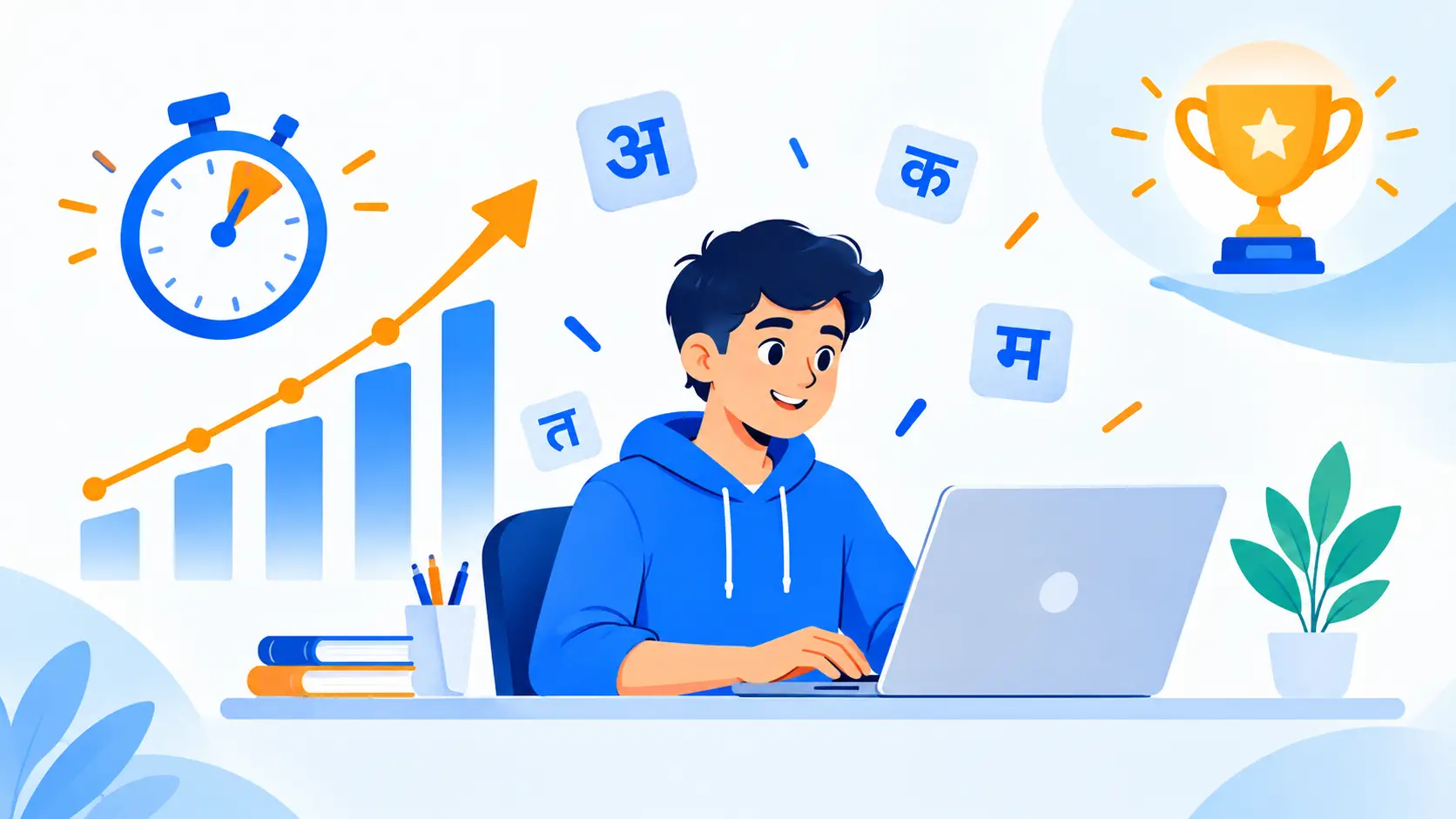 Chart showing Hindi typing speed improving with daily practice